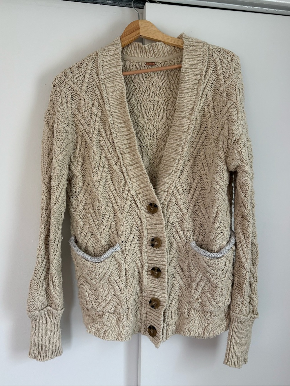 Free People Cream Cable Knit Button-Front Cardigan